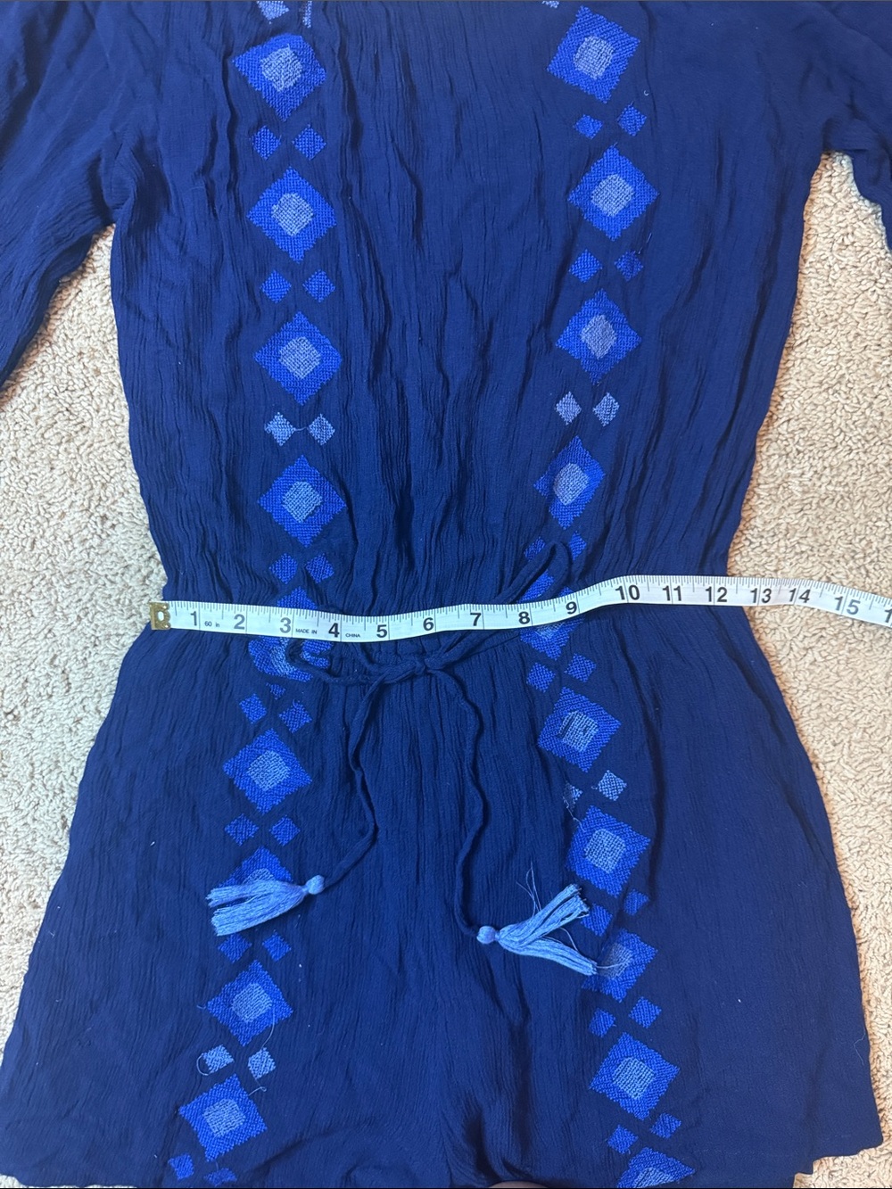 Japna Navy Blue Embroidered Off-Shoulder Romper Size Medium - Picture 5 of 7